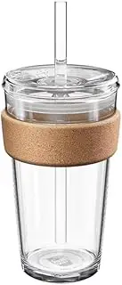 KeepCup Brew Cork Cold Cup - Tempered Glass, Reusable Ice Coffee Cup with Lid and Straw - Large 16oz (454ml)
