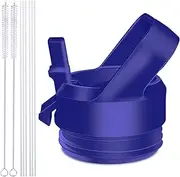 Straw Cap for YETI Rambler Bottle and RTIC Bottle, Straw Lid with 2 Straws and 2 Brushes (Offshore Blue)