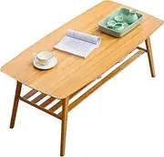 [Mofish] Coffee Table, Center Table, Natural Bamboo Table, 2 Tier End Table with Storage Shelf, Japanese Style Modern Simple Wood Sofa Table for Home Living Room Office - Wood Color(100 x 50 x 50CM)
