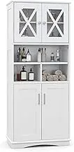 Giantex Tall Bathroom Cabinet, Large Floor Storage Cabinet w/Acrylic Doors & 3 Cubes, Freestanding Pantry Cabinet w/Adjustable Shelves, Kitchen Cupboard Sideboard Cabinet, Home Organizer (White)