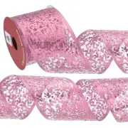 2.5"x 10Yards Glitters Yarn Ribbon Polyester Mesh Ribbon(Sequined Edge, Pink)