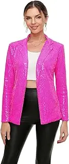 [Yutuwomsfushi] Women's Sequin Jacket Open Front Sparkly Blazer Jackets Casual Long Sleeve Party Glitter Cardigan Coat with Pockets