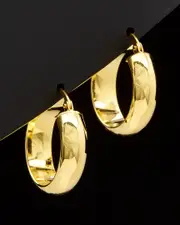 14K Italian Gold D-Shape Round Hoops