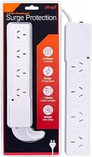Plugd Power Strip with Surge Protector, 4 Outlet Powerboard with 1M Heavy Duty Cable, Power Strip Flat Plug for Conference Rooms, Computer Desktops & More, SAA Approved AU (4 Outlets-Surge Protection)