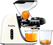 [Fretta] Masticating Juicer Machine, 76mm Extra-Large feed Chute Slow Juicer, Cold Press Juicer Machine, Fit Whole Fruits & Vegetables, Space Efficiency, 2 Speed,BPA Free, 200W (White)