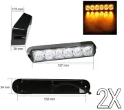6 LED Amber Car Recovery Strobe Flashing Light X2 Warning Breakdown Grill 12-24V
