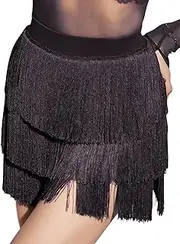 [SEAUR] Latin Dance Skirt Women's Fringe Skirt with Shorts Slit Training Dance Wear Tango Rumba Cha Cha Samba Skirt Length 43-46 cm - EU S-XL = (Asia M-2XL)