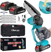 Mini Chainsaw, One-Hand Portable Mini Chainsaw Cordless for 6 Inch, High Hardness Handheld Chainsaw with Automatic Oiler, 2x Battery Chainsaw with Safety Lock for Wood Cutting Tree Trimming.Blue