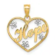 14K Yellow & Rhodium W/Rhodium Hope In Heart W/Flowers Charm