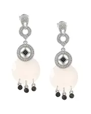 Silver 0.14 ct. tw. Diamond & Grey Agate Earrings