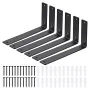 Floating Shelf Brackets 12 Inch,6 Pack Iron L Shelf Brackets,Black