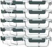 Glass Food Storage Containers,glass containers 10 Pack Pieces with Partitions(10 Containers & 10 Lids),Sealed glass meal prep containers 640 ml,for refrigerator, microwave, dishwasher
