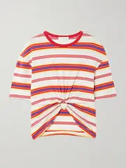 [RABANNE] RABANNE - Embellished Striped Cotton-blend Jersey T-shirt - Red - FR 38 FR 38 Red