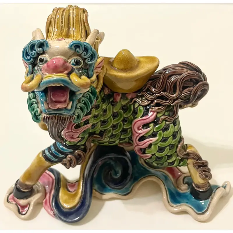 【未使用】交趾陶　交趾焼　鹿港窯　獅子 置物　林智信　林俊亨　陶光　智盧　希少 交趾陶 交趾焼 鹿港窯 獅子 置物 林智信 林俊亨 陶光 智盧