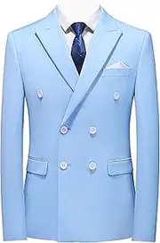 [JEShifangjiusu] Mens Solid Slim Fit Suit Jacket Double Breasted Elegant Tuxedo Blazer for Wedding, Prom, and Business, Sky Blue, 4XL