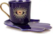 JMCRATE Tea Coffee Cups-6.8oz Bone China Porcelain Beautiful Tea Cup with Matching Saucers-Eye (Blue)