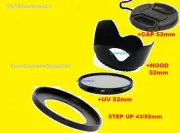 HOOD+UV+LENS CAP 52mm+RING 43/52 mm CANON EOS-M 22MM VIXIA HF R60 R70 R600 R700