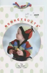 Monkey Suits Knitting Pattern #33 Big Stripes Child 6mo-12yr Flap Cap Cardi Easy