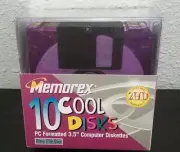 10 Cool Disks Memorex Floppy Diskettes 2 HD 3.5 for Computer PC Formatted