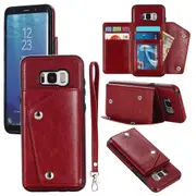 S8 Plus Wallet Back Cover PU Leather Case With Card Holder Phone Case - Black