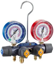 Yellow Jacket 49974 TITAN A2L 4-Valve Manifold Only 3-1/8″ Gauges R-32/454B/410A