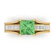 3.40ct Princess Cut Light Green Ring Sliding bridal Set 14k Yellow solid Gold