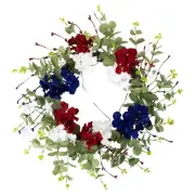 Northlight Patriotic Hydrangea Wreath with Foliage, Red, White and Blue 20-Inch