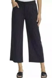 Eileen Fisher Indigo Woven Tencel Grain Stripe Wide Leg Pant Petite Medium M