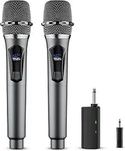 Wireless Microphone,Professional Dual Handheld Cordless Dynamic Mic System with Rechargeable Receiver,Karaoke Microphone Set for Singing,Karaoke,Wedding,DJ,Party,Speech,Church,Class Use,PA System