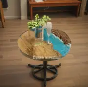 Blue Epoxy Round Table top, Wooden Table top, living room Table, Home Decor gift