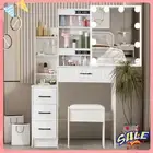Makeup Vanity Dressing Table Stool Set with 10 LED Lighted Mirror with 4 Drawer