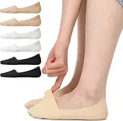 [QFGasre] 6 Pairs Ankle Socks for Women Non-Slip Low Cut Invisible Inner Socks Nylon Invisible Silky Inner Socks for Flat Low Shoes Lightweight, Black and white skin colour, One size