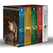 (8 pc Bundle) Game of Thrones 5 Book Boxed Set & 3 Game of Thrones T-Shirts (L)