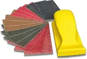 Sanding Block Hand Sander Kit with Durable Mesh Net System, Handle, 5 Grits, Hook and Loop Design 16 PCS - Longer Lasting, Ergonomic, Re-Usable Sandpaper Kit
