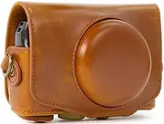 [HRBTBGPULX] Retro PU Leather Camera Bag Hard Shell Cover with Digital Camera Strap Fit for Canon Fit for Powershot SX740 HS SX730 HS SX720 HS Camera Bags(Light Brown)