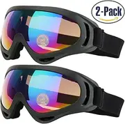 Ski Goggles, 2 Pack Snowboard Goggles Skate Glasses, Motorcycle Cycling Goggles for Kids, Boys & Girls, Youth, Men & Women, with UV 400 Protection, Wind Resistance, Anti-Glare Lenses