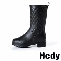 在飛比找momo購物網優惠-【Hedy】中筒雨靴/時尚經典菱格紋百搭中筒雨靴(黑)