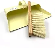 Metal Dustpan and Brush Set, 2 in 1 Heavy-Duty Dustpan and Brush, Traditional Metal Hooded Dust Pan in Stylish Cream Color for Cleaning