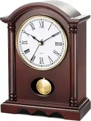 Elegant Wooden Grandfather Mantel Clock with Gold-Tone Pendulum - 8"x12.2"