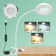 NZQXJXZ 10X Magnifying Glass with Light, Clip on Mganifier with Light, 48 LED Desk Magnifying Glass wtih Clamp, 3 Modes Dimmable Magnifying LED Lamps for Bed Work Crafts DIY Repair White