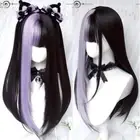 Long black mixed with red Synthetic Wig Cosplay Lolita Harajuku Wig With Bangs