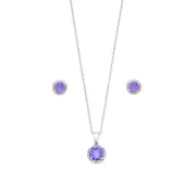 Bevilles Purple Cubic Zirconia Earring & Necklace Set in Sterling Silver Stud