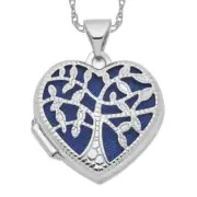 14K Solid White Gold Tree of Life Heart Photo Locket Necklace