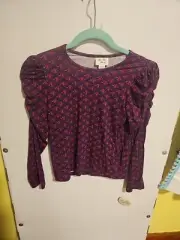 NWT Girls M(7/8) Colorful Planet Cinched Long Sleeves Rayon Blouse Purple