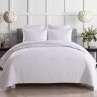 Cotton Bedspread Coverlet Set King & Super King Size Bed 250x270cm Damask White