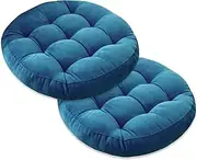 2 Pack Floor Pillow, Round Seat Cushion, Floor Cushion Seating for Adults Kids, Tufted Corduroy Floor Cushions for Living Room Tatami (Blue)