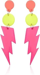 [yaozeio] Neon Earrings for Women - 80s Halloween Costume Accessories, Vintage Colorful Geometric Dangle Earrings, Weird Retro Lightning Neon Accessories for Glow Party Outfit