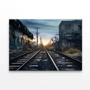 Train Tracks Running With Sunset Print 100% Australian Made 150 x 100cm (Stretched)