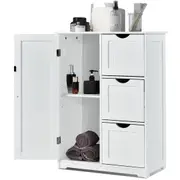 Costway Bathroom Floor Cabinet Freestanding Side Storage Cabinet Wooden Storage Unit Organizer White
