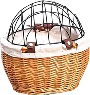 Dog Bike Basket 11.8x9.8x13.8 Breathable Hollow-Out Cat Bike Carrier Removable Wicker Front Basket with Wire Mesh Cover Vintage Pet for Small Dogs Cats Wicker